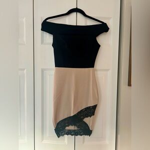 Fashion Nova Women’s Sz XS NWT Classic Lacy Black Cream Mini Club Cocktail Dress